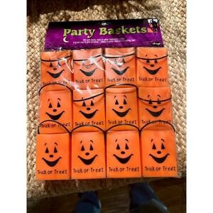 Vintage Fun World Party Baskets Jack‎ o Lantern Pumpkin Halloween Treats 12 Pack